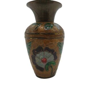 Penco Bud Vase Brass Cloisonne Hand Painted Floral READ